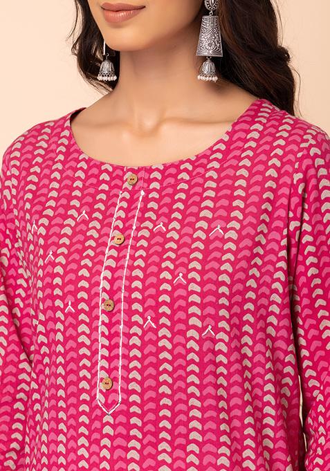 Buy Women Pink Batik Print Cotton Kurta - Everyday Ethnic - Indya