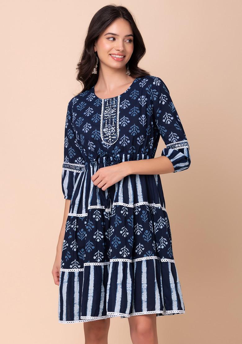 Indigo Batik Print Cotton Dress 