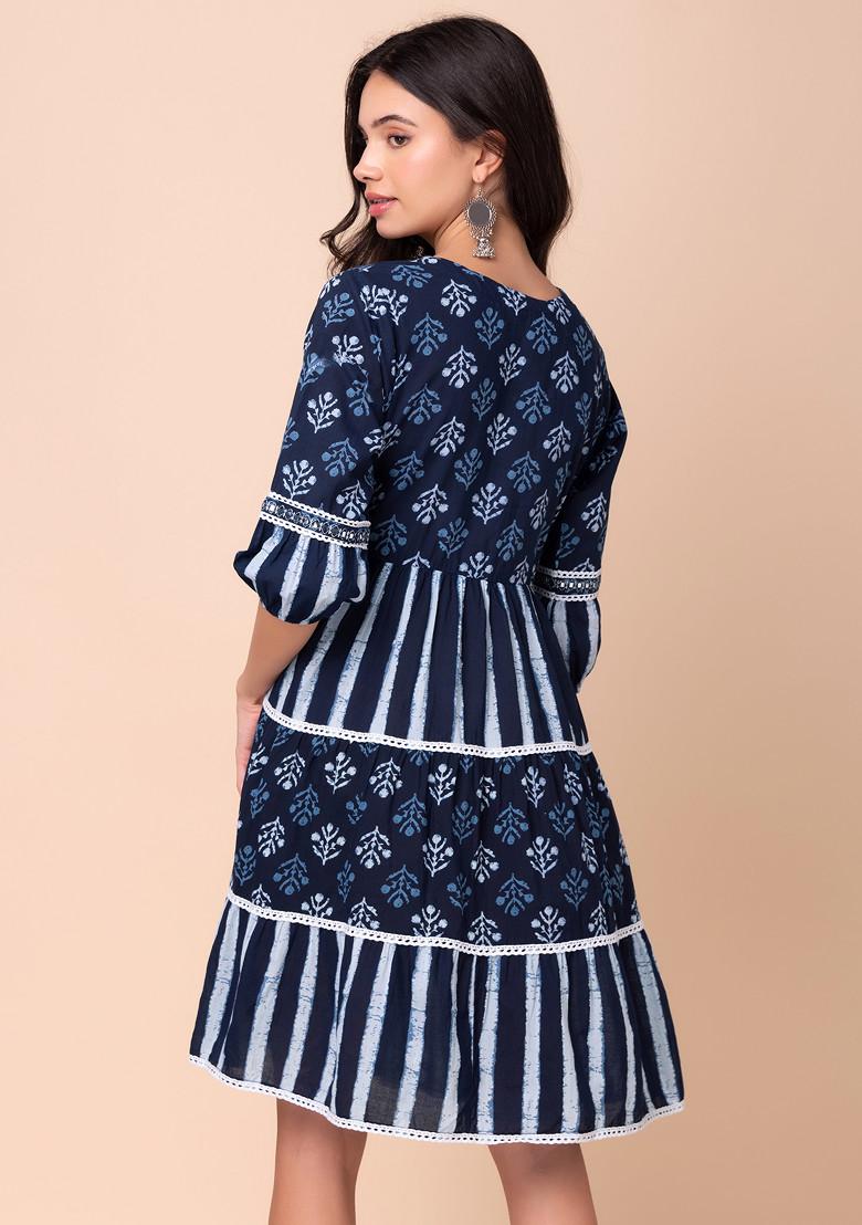 Indigo Batik Print Cotton Dress 