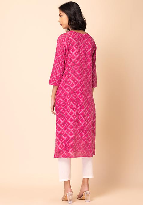 Rani pink bandhani short kurta