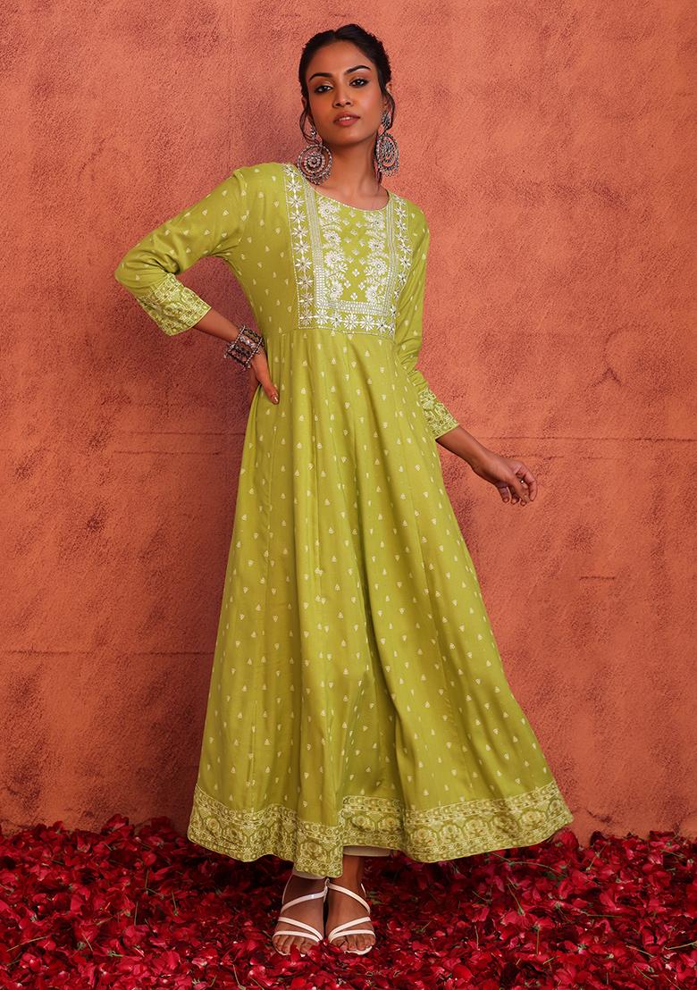 Stitched LIME GREEN KURTI WITH PRINTED PALAZZO, Size : XL, XXL, Technics :  Machine Made at Rs 869 / Piece in Jaipur