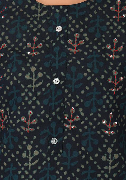 Blue - Batik Print Patchwork Cotton Unstitched Kurta Material (2.6M) 20