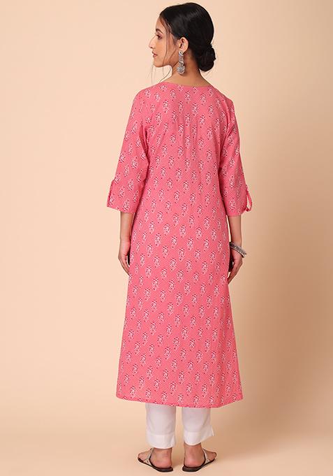 Lavender Pink - Plain Cotton Long Straight Kurta 08