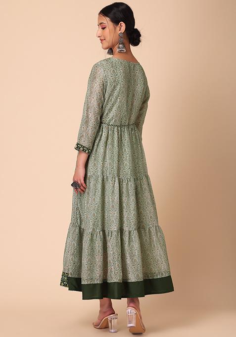 Hand Block Print Mughal Buta With Floral Design Anarkali Kurta