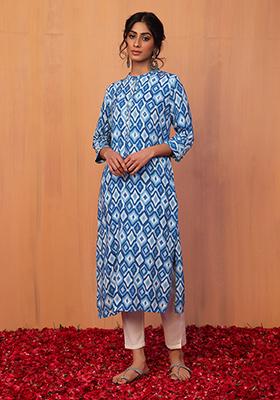 Light Blue Abstract Boota Print Straight Kurta 