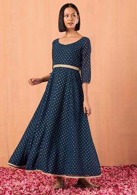 Lavish Navy Blue Designer Slit Anarkali Gown Dupatta Suit