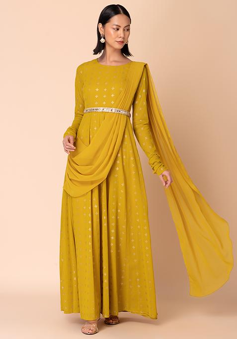Women's Cotton Foil Print Anarkali Kurta with Dupatta main image 0
