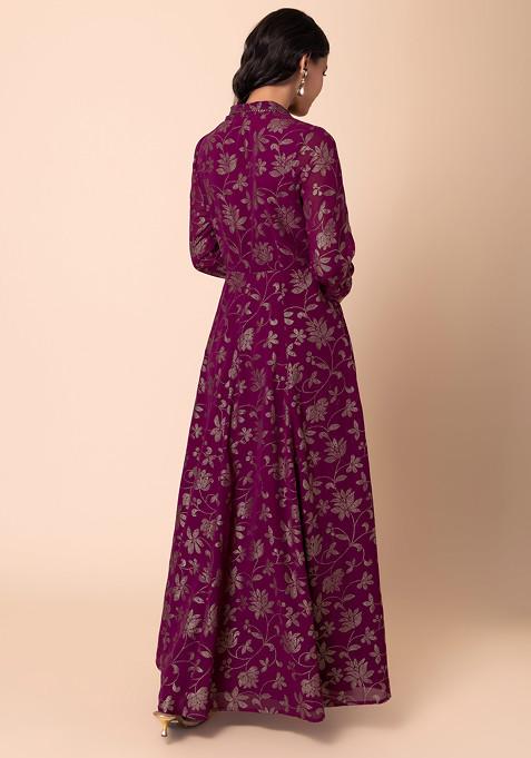 Women'S Navy Blue & Golden Foil Print Angrakha Tunic main image 0