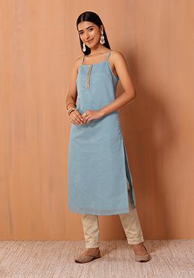 Pastel Blue Lace Detail Strappy Kurta