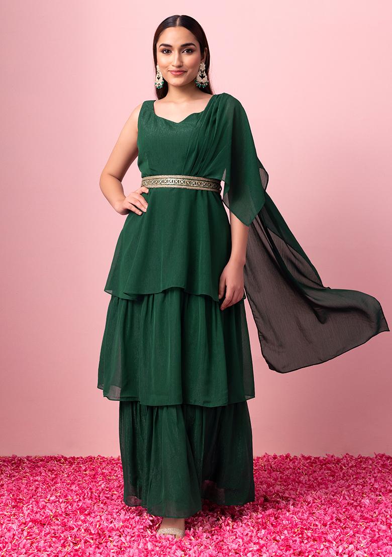 INDYA Sea Green Floral Boota Jumpsuit with Attached Dupatta - Absolutely  Desi