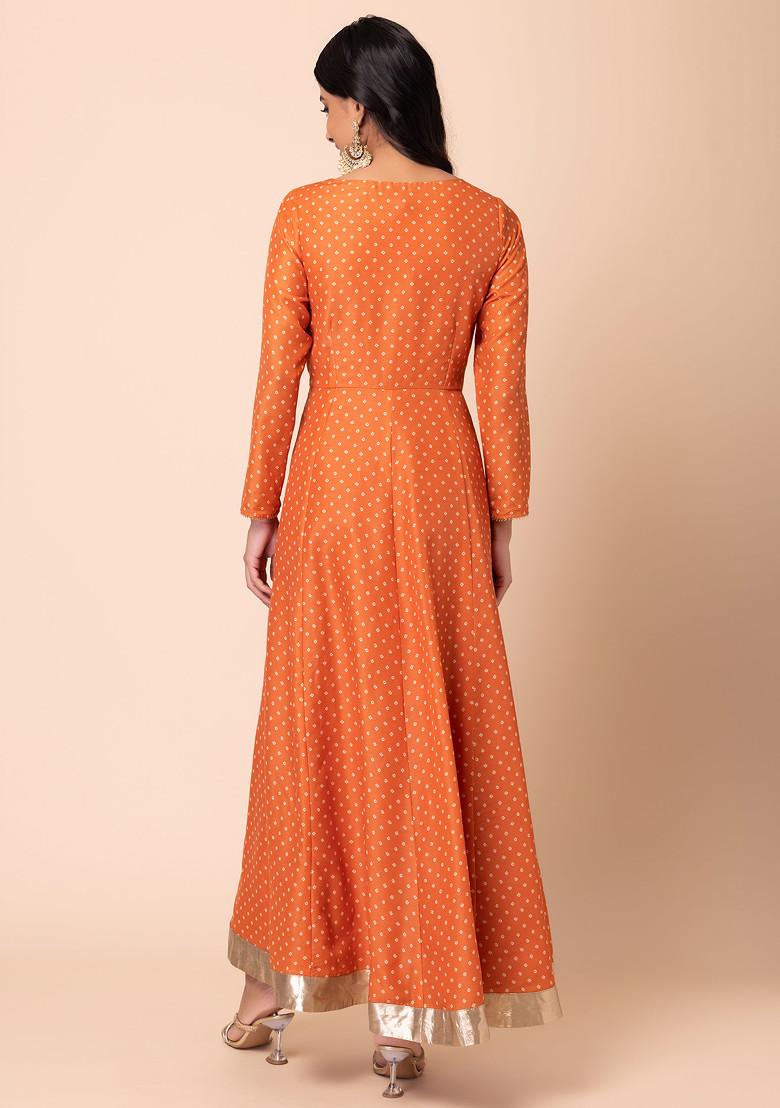 Orange Bandhani Print Anarkali Kurta