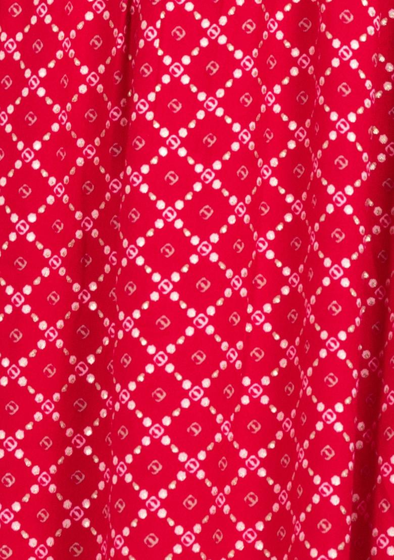 Hot Pink Bandhani Print Rayon Tiered Dress