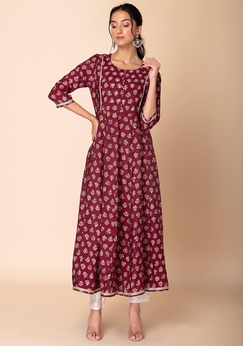 Maroon Ajrakh Print Muslin Kurta