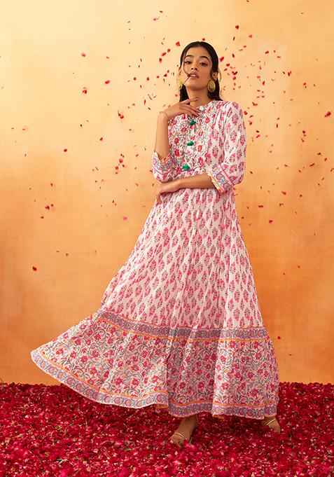 Ivory Mughal Boota Print Cotton Dress