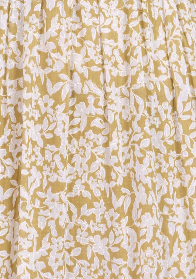 Olive Green Floral Print Cotton Tiered Dress