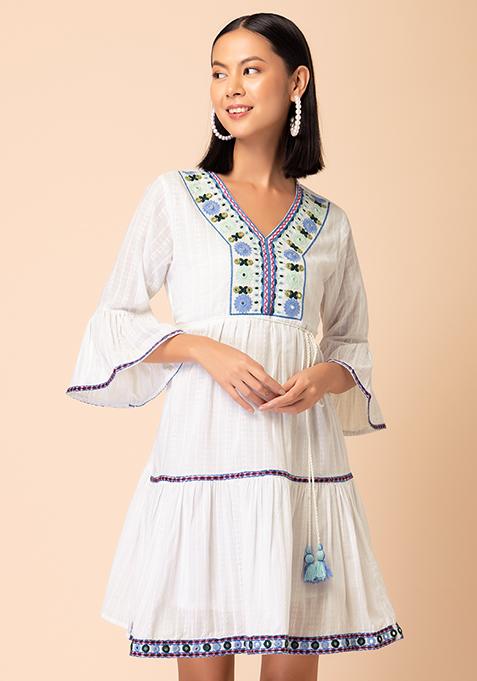 Off-white Tiered Dress With Embroidery main image 0