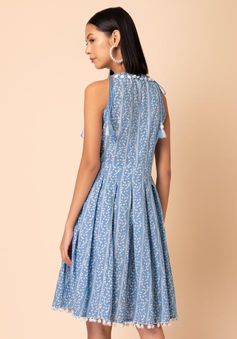 Tier Drop Summer Dress - Mixed Batik Dark Blue