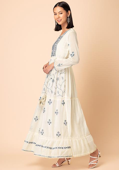 Indigo Floral Print Straight Kurta Dress
