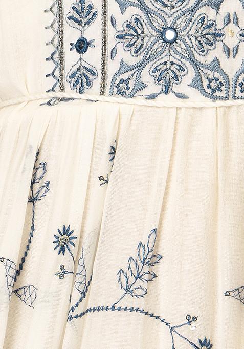 Indibelle Cotton Floral print Straight Kurta (Off White) main image 0