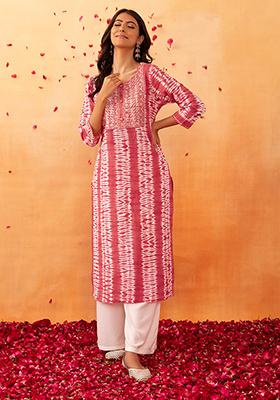 Red Tie And Dye Print Cotton Kurta