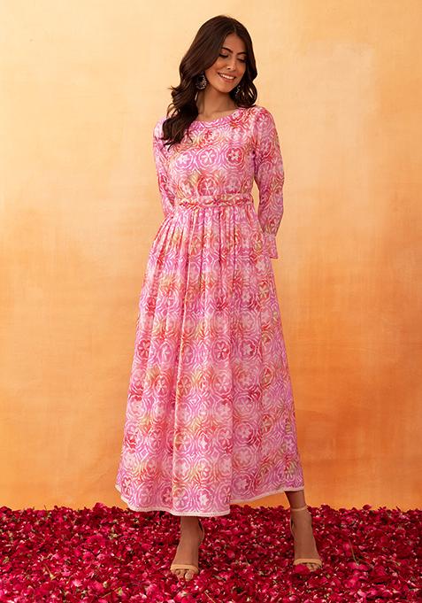 Bright Pink Batik Print Viscose Maxi Dress
