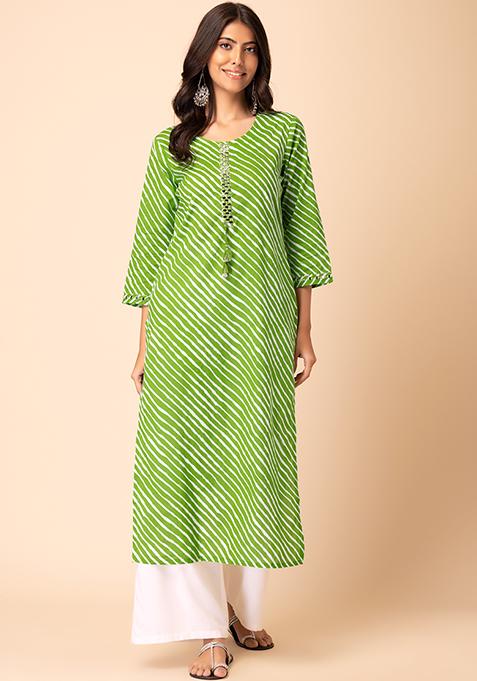 Blue - Tie-Dye Cotton Straight Leheriya Kurta 06
