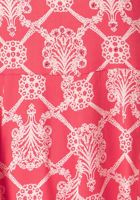 Pink Jaal Printed HighLowKurti
