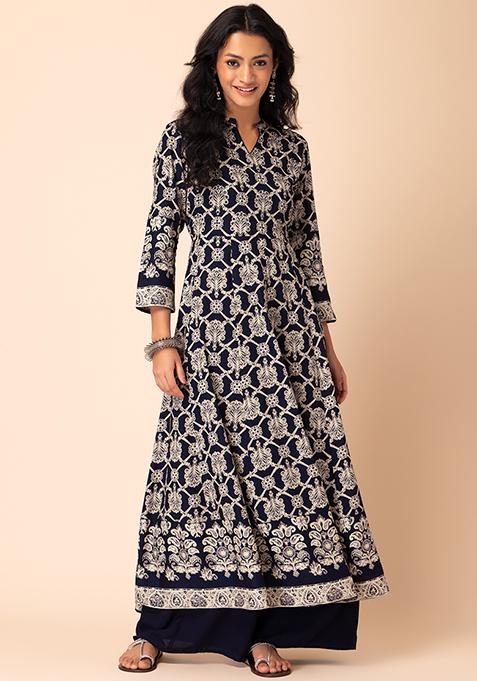 Resha Jaal – Cotton Dobby Kurta Set with Mughal Jaal Print & Aari Embroidery