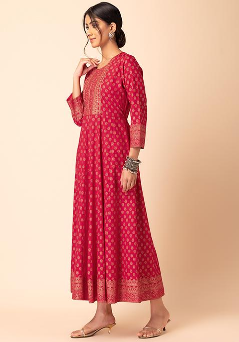 Red Foil Print Kurta