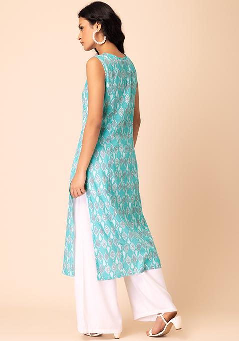 Indibelle Cotton Floral Print Kurta Pant With Dupatta (Green)