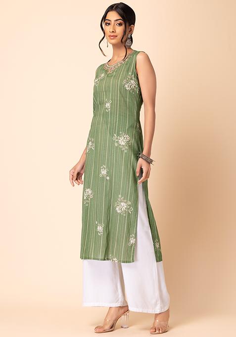 Green Floral Print Casual Summer kurta main image 1