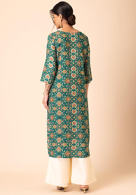 Blue Foil Floral Printed kurta