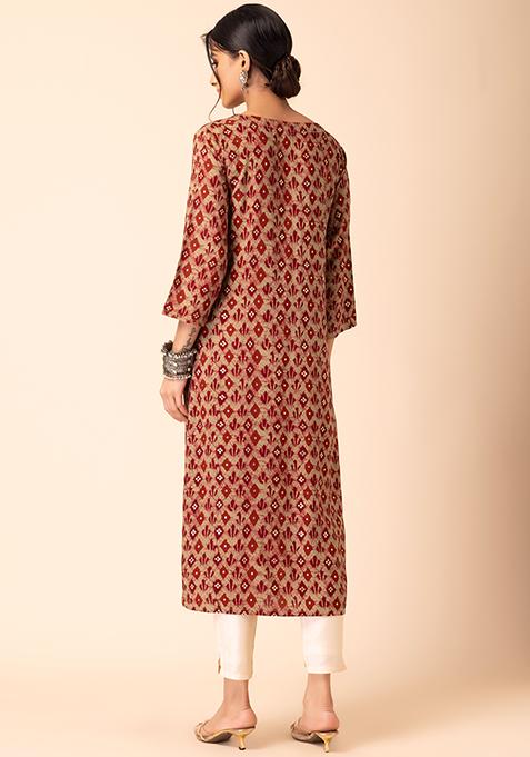 Indibelle Rayon Block Foil Print Straight Kurta set