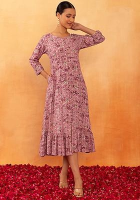 Pink Paisley Jaal Print Muslin Tiered Dress