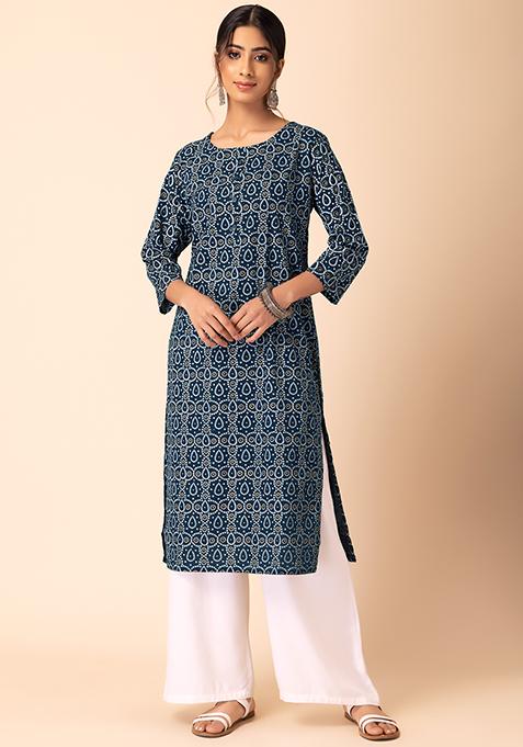 Buy Women Dark Grey Bandhani Print Cotton Kurta - Plus Size - Indya