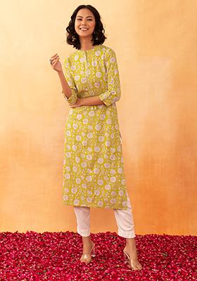 Yellow Floral Jaal Print Rayon Kurta