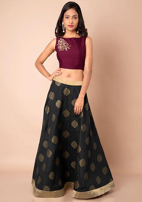 Buy Women Plum Embellished Silk Crop Top - Crop Tops - Indya