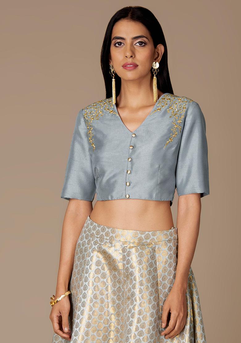 Buy Women Grey Embroidered Crop Top - RTW - Indya