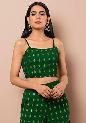 Green Foil Strappy Crop Top