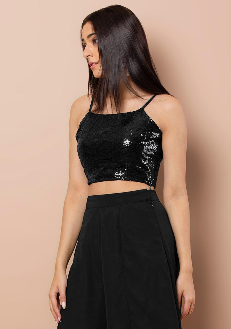 Buy Women Black Sequin Strappy Crop Top Rtw Indya Canada