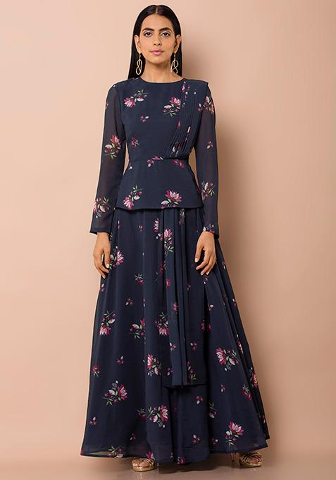 gown with dupatta attached