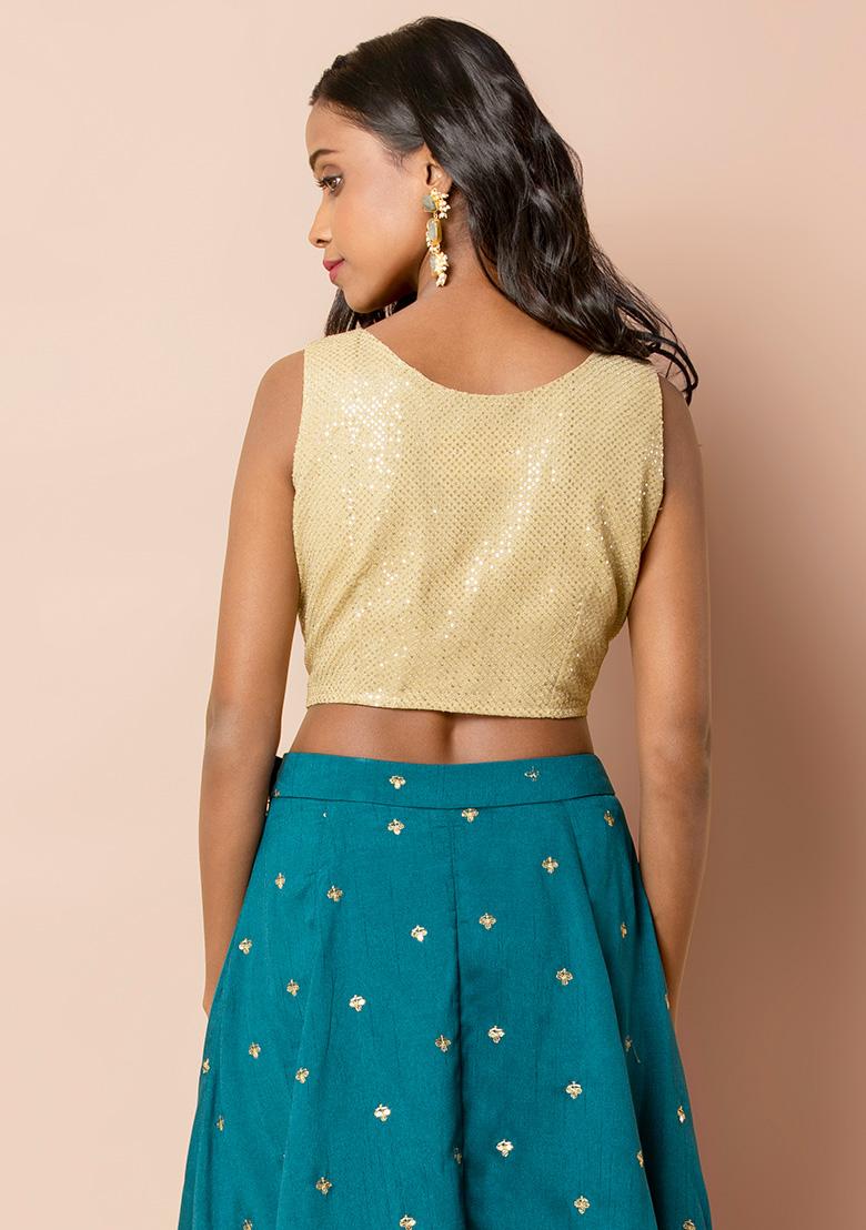 Buy Women Beige Sequin Embroidered Crop Top - Feed-Blouse - Indya