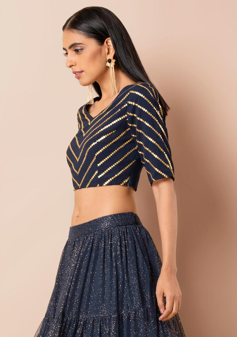 Sequin Stripes Knit Crop Top - Women - Ready-to-Wear