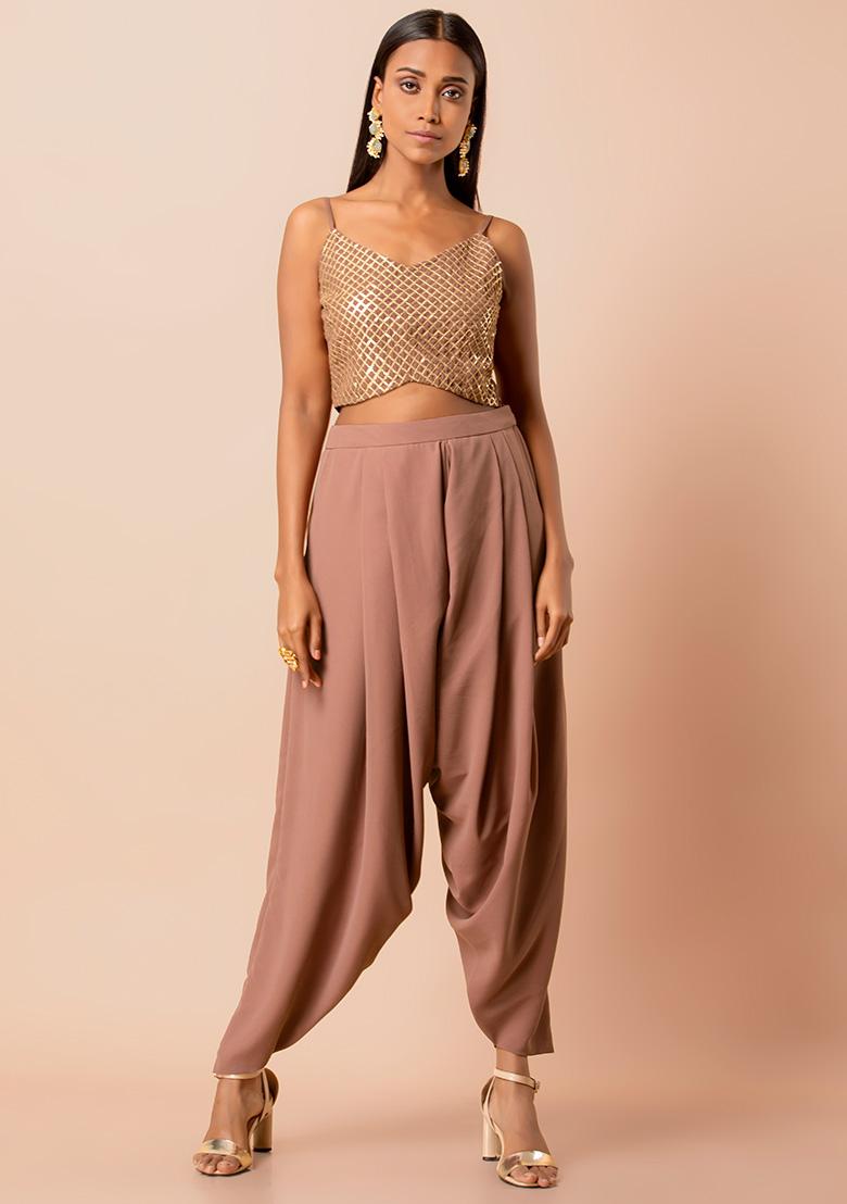 Buy Women Rose Gold Sequined Crop Top - Feed-Blouse - Indya