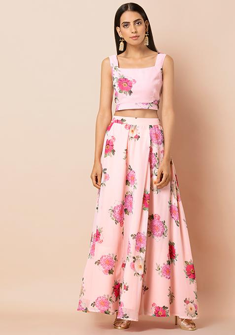Buy Women Pink Bunch Floral Crop Top - RTW - Indya