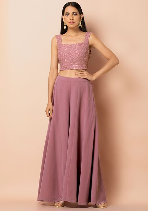 Buy Women Pink Embroidered Square Neck Crop Top - Exclusive Deals - Indya