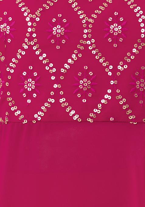 Buy Women Fuchsia Embroidered Side Drape Top - Feed-Kurtas - Indya