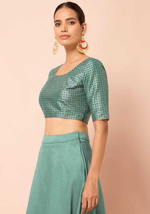 Buy Women Jade Mughal Foil Crop Top - Feed-Blouse - Indya