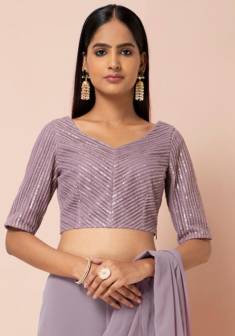 Lavender Embroidered Striped Crop Top
