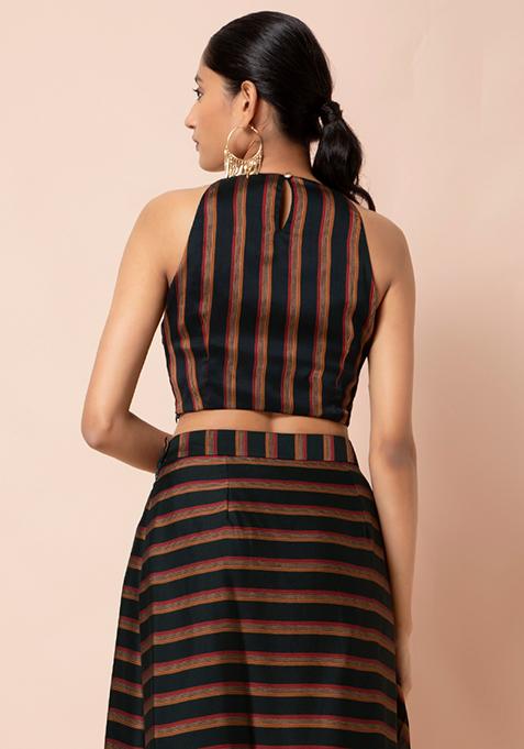 Buy Women Black Striped Halter Crop Top Rtw Indya Canada